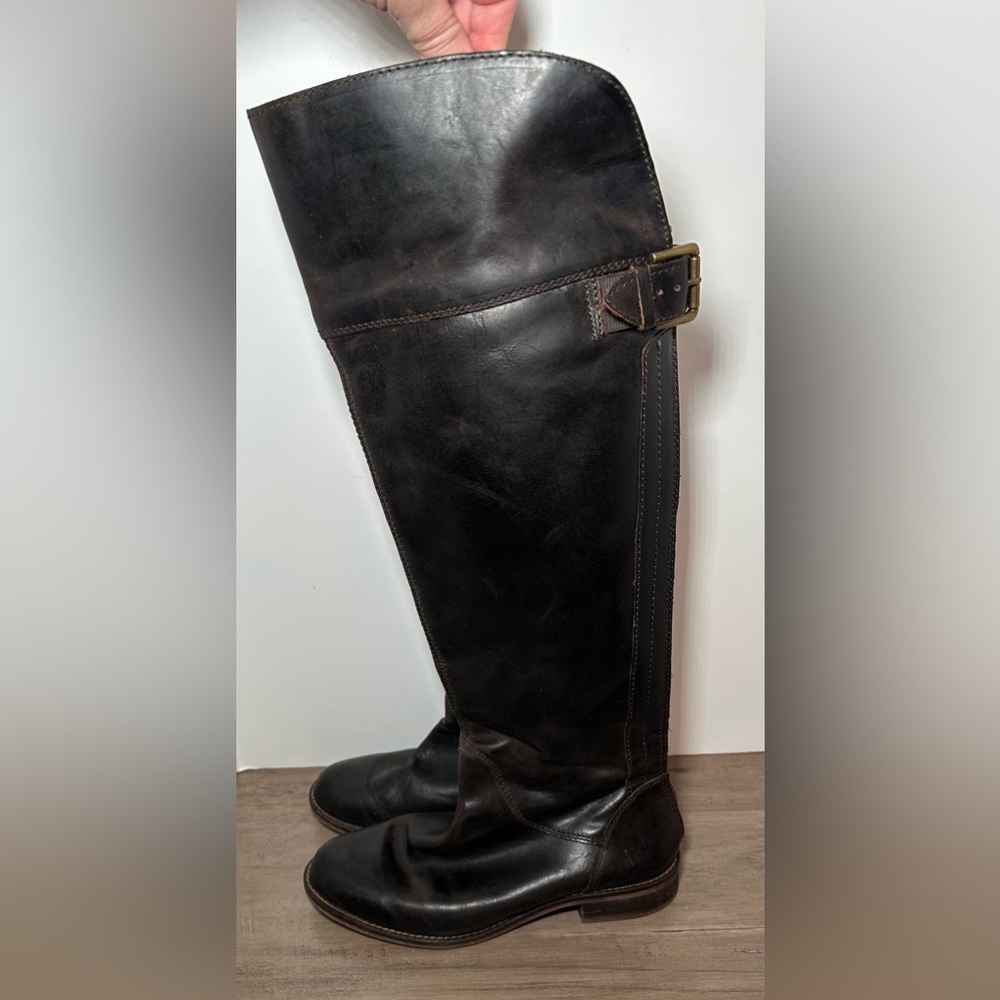 HINGE Women’s 8 Over the Knee Black Brown Leather Equestrian Boho Boots.